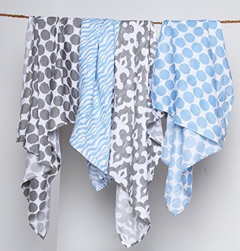 Ikat Blue/Grey Swaddling Muslin Blankets set of 4