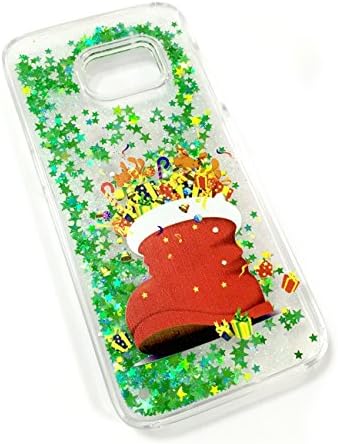 Samsung Galaxy S7 Edge case,Crosstree Liquid, Christmas Day Cool Quicksand Moving Stars Bling Glitter Floating Dynamic Flowing Case Liquid Cover for galaxy s7 edge (Christmas Stockings A)