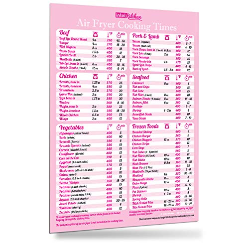 Handy Air Fryer Accessories Pink Air Fryer Cooking Times Magnet 8"x11" Cheat Sheet Kitchen Cooking Best Choice Hot Air Frying Cook Time Chart Air Fryers Recipes CookBook Reference Easy To Read Big Fonts Useful Birthday Holiday Christmas Gift for Wife Mom Daughter Girl Friend