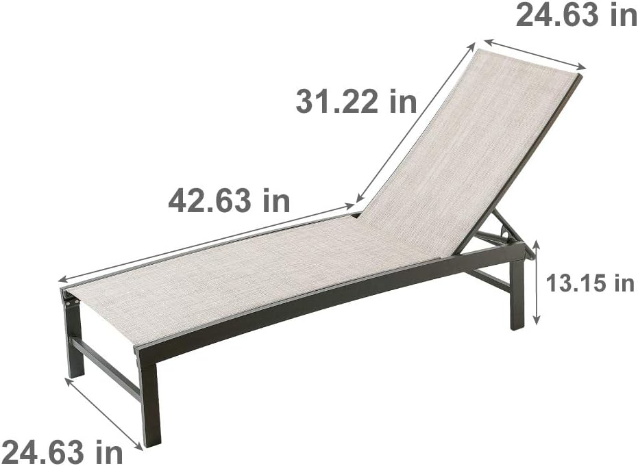 Pellebant Adjustable Patio Chaise Lounge Chair, 5 Positions and Flat Position, Folding Outdoor Recliners for Beach, Pool and Yard, 2 Pcs Set, Earth: Kitchen & Dining