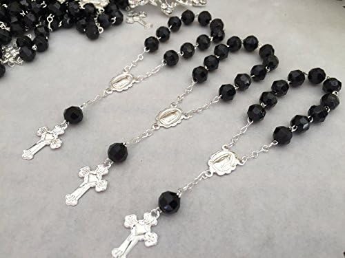 25 Pc Baptism Favors Black Beads Silver Plated Mini Rosaries Acrylic Beads/ Recuerditos De Bautismo/ Christening Favors/ Decenarios/ Decades/ Finger Rosaries