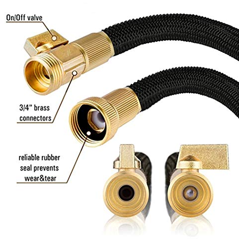 KISCHERS Expanding Garden Hose 100 ft Anti-Burst Expandable Water Hose Pipe with 3-Layers Natural Latex Core, 3/4 Solid Brass Fittings with Storage Bag & Hook Black