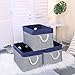 TcaFmac Storage Bins for Organization - Large 3 Pack Canvas Storage Basket for Shelves with Handles, Collapsible Baskets for Organizing for Closet Dog Laundry Bathroom (White & Navy 16x12x8 inch)