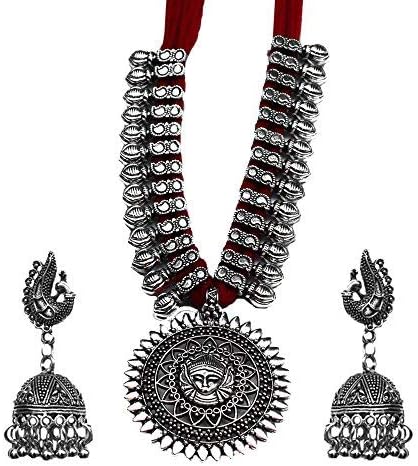Kaizer Jewelry Oxidised Silver Plated Strand Necklace Set for Women