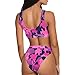 Dixperfect Two Pieces Bikini Sets Swimsuit Sports Style Low Scoop Crop Top High Waisted High Cut Cheeky Bottom (XL, Camouflage Pink)
