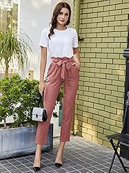 Women's Red Cropped Pants High Waist Comfy Dress