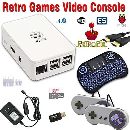 RetroBox - Raspberry Pi 3 Based Retro Game Console, RetroPie 32GB Edition with Heatsinks, Combo with Backlit Wireless Keyboard/Mouse