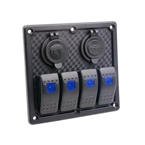 Switch-Panel-Napoo-Digital-Voltmeter-Double-USB-Power-Charger-Adapter-Waterproof-Auto-ATV-Marine-Boat-4-Gang-Circuit-Blue-LED-Rocker-Panel-Switch-For-Car-Boat-Marine