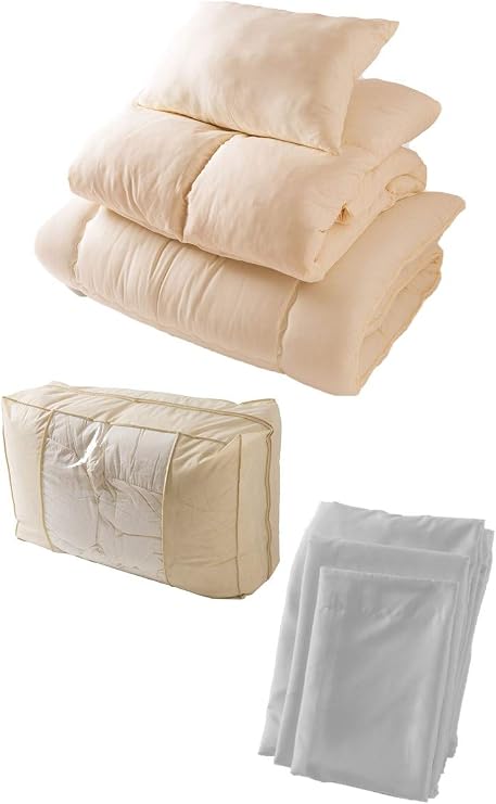 Amazon ナイスデイ 布団セット 羽根布団 7点 セット 超増量 2 0kg 掛布団 固綿入3層 敷布団 枕 収納袋 各カバー シングル 布団 アイボリー カバー ライトグレー ふわっと軽く あたたかい y1 布団セット オンライン通販