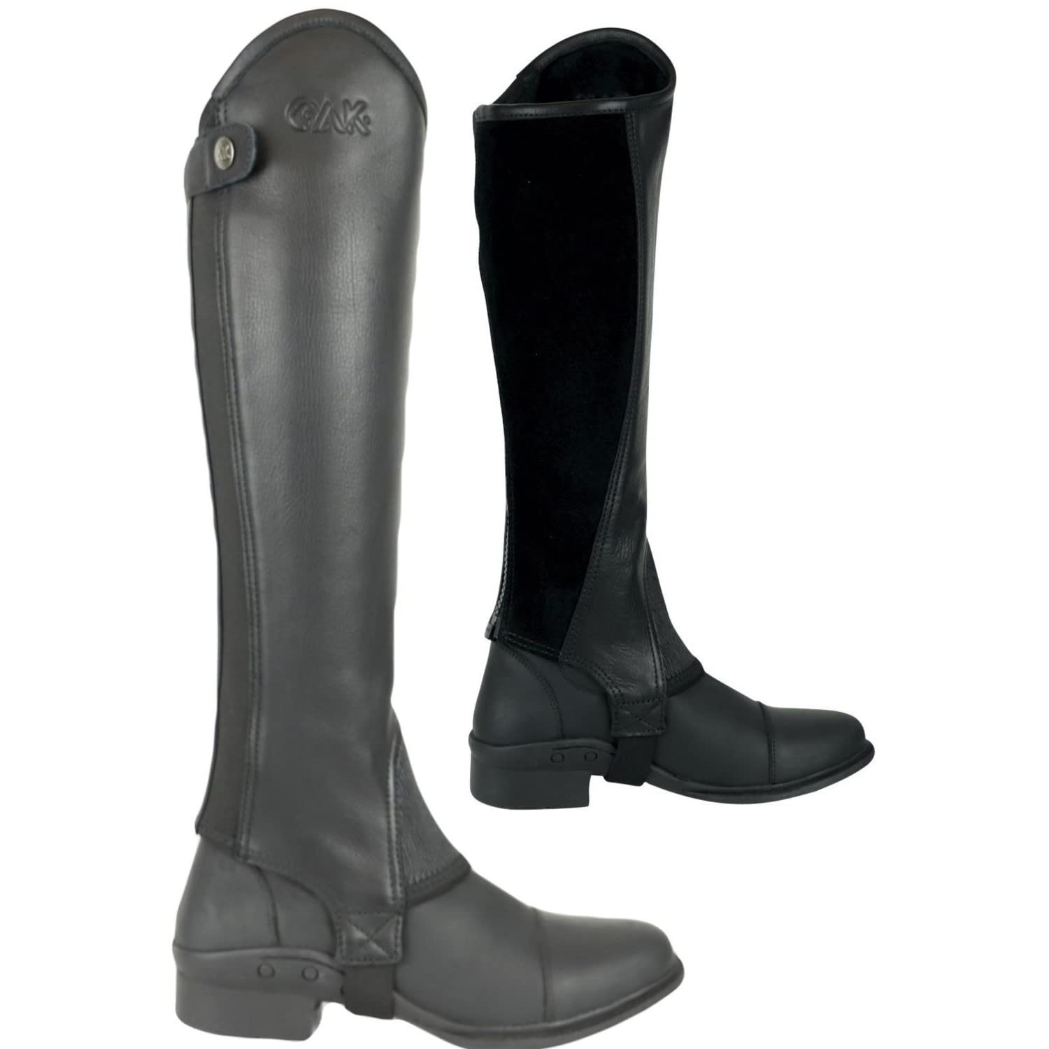 AK New Unisex Equestrian Classic Full Grain Leather Horse Riding Half Chaps AKRS-1979 (Black, 4XL)