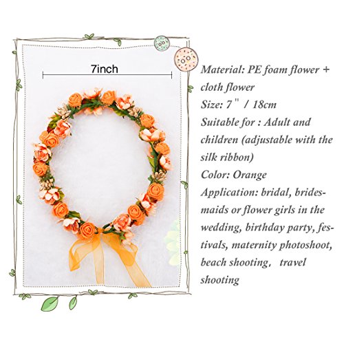 A-SZCXTOP Bridal Flower Garland Headband Hair Wreath Halo with Adjustable Ribbon, Bridesmaid & Flower Girls for Wedding Festivals, Photography