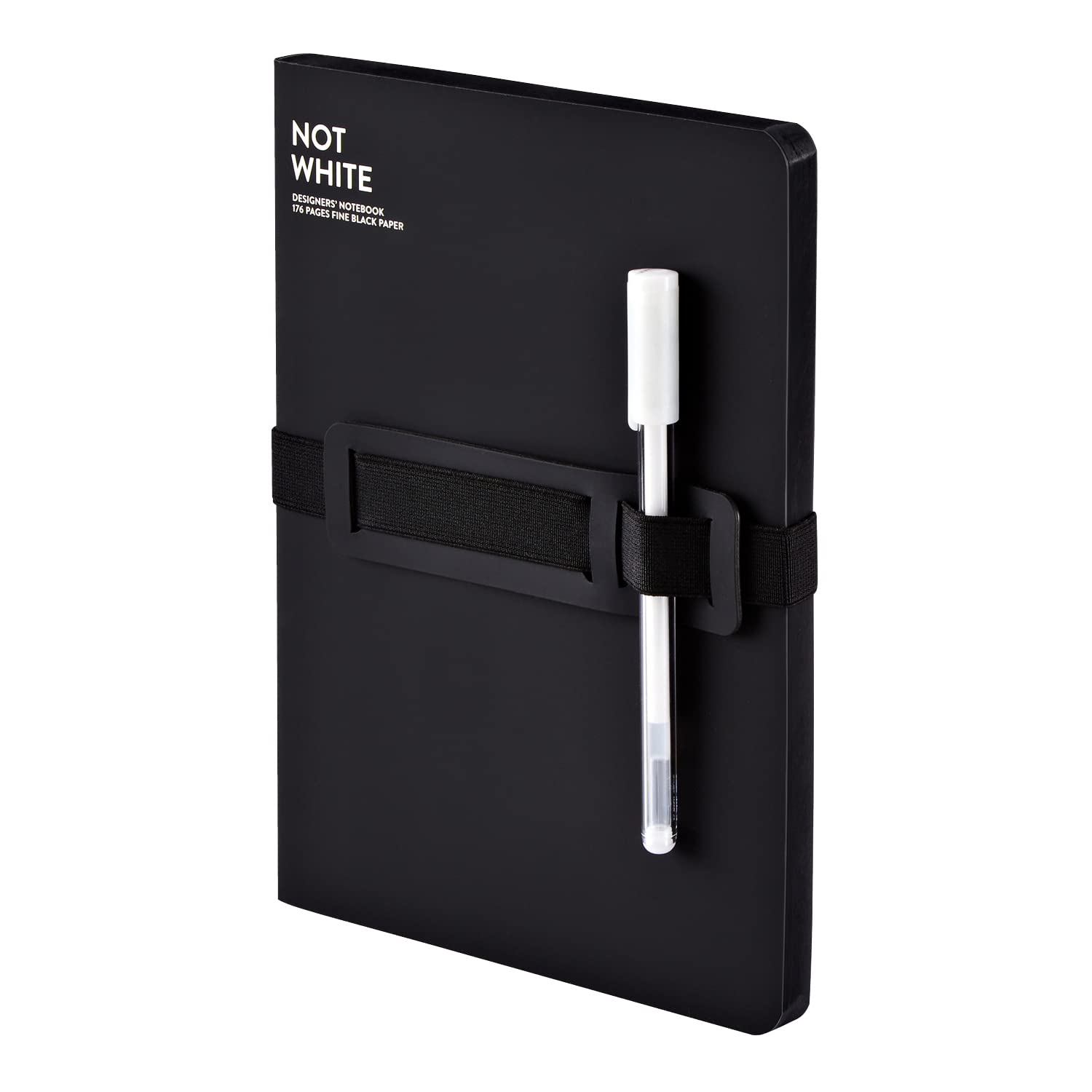 Nuuna Notebook A5+ | Not White L Light - Black | 176 Black Pages | 120 g Black Premium Paper | with Pen and Smartphone Holder | Gel Pen White | Sustainably Produced in Germany