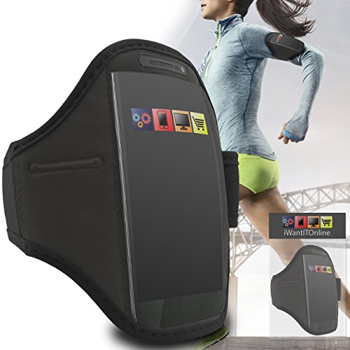 IWIO BlackBerry Priv Black Black Premium Adjustable Velcro Strap Armband Phone Case Holder for Jogging / Running / Fitness / Gym Workouts / Outdoor Sports includes Money Pocket