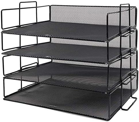 JPSOR Stackable Letter Trays, 4 Pack Stackable Paper Trays, Black Mesh Desk Organizers