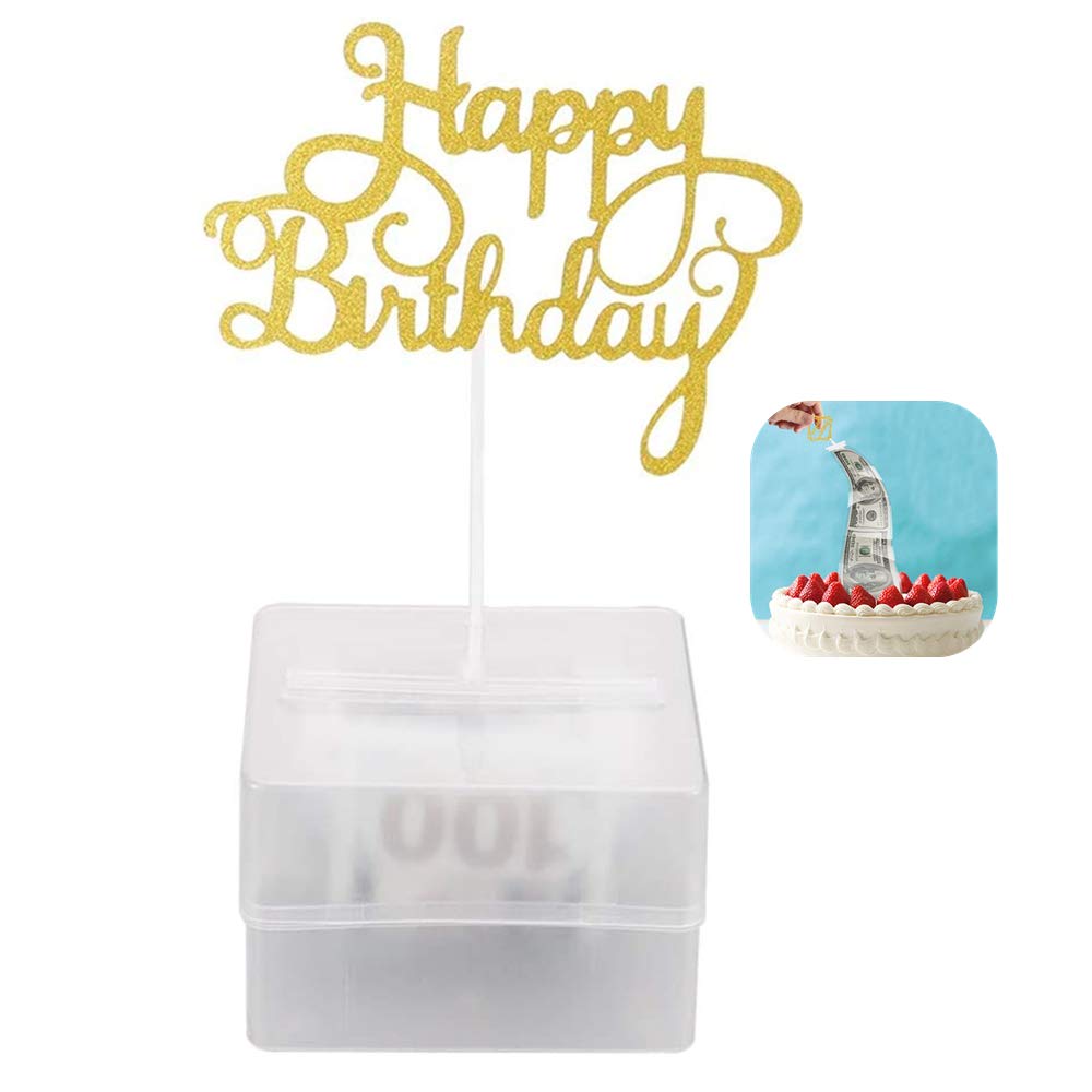 Cake Money Box Set Funny Toy Box Cake Money Props Cake Topper Money Box with 20 Transparent Bags for Birthday Party Supplies Surprise Gift