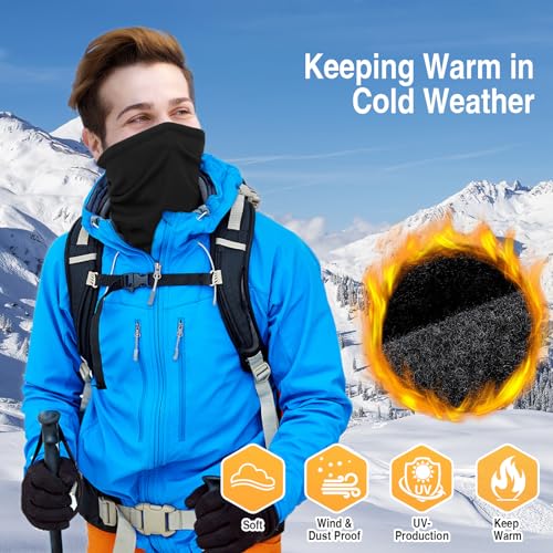 HEGGCOOE 2 Stück Schlauchschal Herren und Damen,Winddicht Warm Winter Loop Schal Halswärmer Halstuch Ski Maske für Outdoor Skifahren Motorrad Laufen Radfahren Fahrrad (Schwarz + Schwarz) thumbnail 2