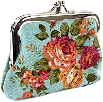 Fashion Women's Cute Classic Exquisite Buckle 2 Pockets Coin Purse (blue-flower)