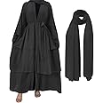 Muslim Abaya Dress for Women - Long Sleeve Islamic Dubai Abaya Cardigan Robe - Middle East Prayer Dress with Hijab