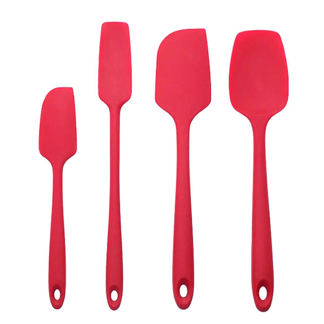 Hoshen 4-Piece Silicone Spatula, Jam Spatula, Heat-Resistant Non-Stick Spatula, Cream Spatula with Slender Handle, Baking and Barbecue Hybrid Tool - Red