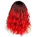 Short Curly Bob Wig Ombre Red Synthetic Wigs Shoulder Length Red Wavy Wig for Women Cosplay Daily Party Wigs 14 inch (1b/ Red,Side Part)