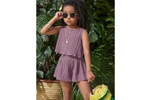 Girls' Sleeveless Tank Top & Shorts Set, Lavender Ruched 2-Piece Outfit for Kids 4-7Y, Summer Casual Sets