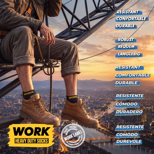 10 Paar Kurze Arbeitssocken Herren Schwarz | Gepolsterte Sneakersocken Knöchelsocken | DRI-WIK Feuchtigkeitsmanagement | Verstärkte Ferse & Spitze | Dura-Stretch Elastan | Größe 43-46