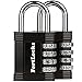 FortLocks Padlock - 4 Digit Combination Lock for Gym Outdoor & School Locker, Fence, Case & Shed – Heavy Duty Resettable Set Your Own Combo – Waterproof & Weatherproof (2 Pack - Black)