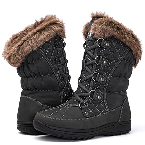 GLOBALWIN Women's Snow Boots Mid Calf Warm Winter Fashion Boots Comfortable Lace-UpWaterproof Boots Insulated Non-Slip Outdoor Shoes for Women