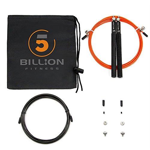5BILLION Speed Jump Rope - Orange - 360 Swivel ball - Work for Double Unders, WOD, MMA - Includes Carry Case, Spare Screw Kit & Replacement Bag - Thumbnail 2