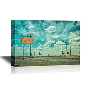 Canvas Wall Art - Cafe Sign Along Historic Route 66 in Texas - Gallery Wrap Modern Home Art | Ready to Hang - 12x18 inches