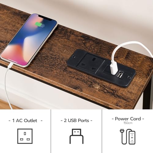 HOOBRO Extra Narrow Console Table with Power Outlets, Skinny Entryway Table for Living Room, 160 cm Slim Behind Couch Table, Thin Sofa Table for Hallway, Foyer, Rustic Brown and Black EBF165KXG01