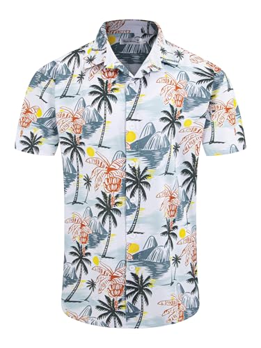 Yoimira Hawaiian Shirts for Men Short Sleeve Button Down White Sunset Island XXL at Amazon