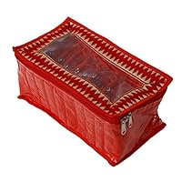 Kuber Industries Jewellery Box with 10 Transparent Pouches (Red)