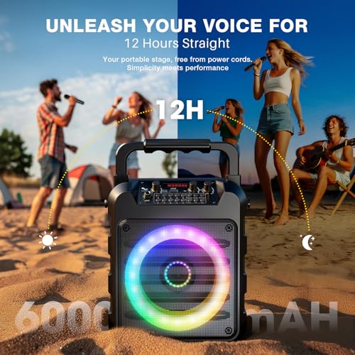Karaoke Machine Microphone for Adults Kids, Exssary Portable Bluetooth Speaker with 2 Wireless Karaoke Microphone PA System with Lights Supports TWS/TF Card/USB/AUX for Family Home Party