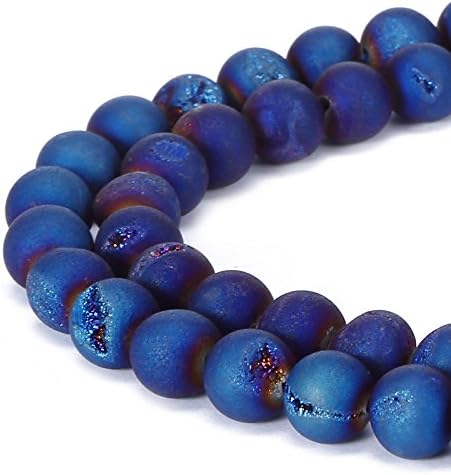 8MM 10MM 12MM Natural Gorgeous Matte Fancy Druzy Agate Round Loose Beads Gemstone for Jewelry Making by Ruilong (Blue, 8MM)
