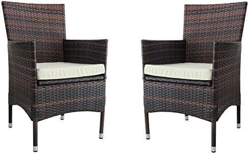 Kosycosy 2 Pieces Patio Porch Furniture Set PE Rattan Wicker Chairs with Beige Cushions Outdoor Garden Furniture Set