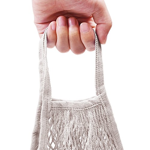 STONCEL Cotton Net Shopping Tote, Reusable Grocery Mesh Produce Bag, Washable Market Beach Toy String Rope Storage Bags (1blue1white)