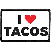 I Love Tacos Hook &amp; Loop Patch - 2x3 in - Pull Patch | Removable morale Patch, merrow edge border, low profile, polyester, washable, hook-backed, for hats, jeans, vests