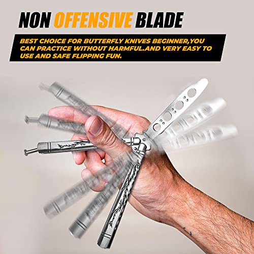 VORNNEX Practice Butterfly knife Trainer with Sure Spring Latch, Full Stainless Steel Black