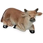 WitnyStore 2¼" Brown Lying Down Cow Bull Ox Ceramic Figurine Terrarium Decoration Collectible Statue for Adult Collectors Handcrafted Porcelain Ornament Sculpture Home Room Tabletop Decor