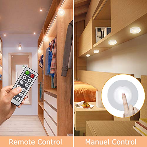 SALKING Wireless LED Puck Lights 4 Pack, Under Cabinet Lighting with Remote Control for Kitchen,Closet,Stairs,Wardrobe, Under Cabinet Lighting Dimmer Closet Lights Operates On AAA Batteries - Thumbnail 2