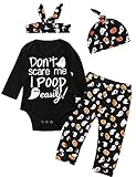 4Pcs Halloween Outfit Set Baby Boys Girls Funny Romper (6-12 Months, black01)