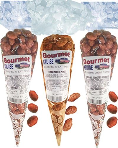 Peanuts (2) Caramel Toasted (1) Almonds Cinnamon Roasted Delicately (NET WT 21 OZ) Gourmet Kruise Signature Gift Bags