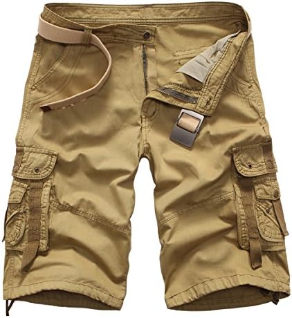 Men's Casual Multi Pocket Cargo Shorts (34, Khaki)