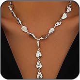 Quivox Chunky Gold Teardrop Y Necklace for Women Silver Long Waterdrop Bead Pendant Necklace Adjustable Irregular Beads Drop Necklace Jewelry Accessories