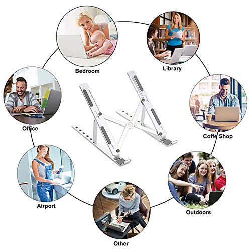 Magichold Portable Laptop Stand, Computer Laptop Holder, Aluminum Laptop Tablet Stand Riser with 6 Levels Height Adjustment, Fully Foldable, Supports up to 10 lbs, Fits up to 15.6 Laptop (Silver) - Thumbnail 6
