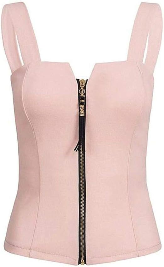 Tank Top Ladies Sleeveless with Zipper Simple Tops Backless Estilo