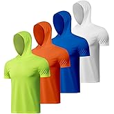 4 Pack Men's Short Sleeve Shirt UPF 50+ Sun Protection Hoodie Shirts Quick Dry Lightweight for Running Workout Hiking Fishing