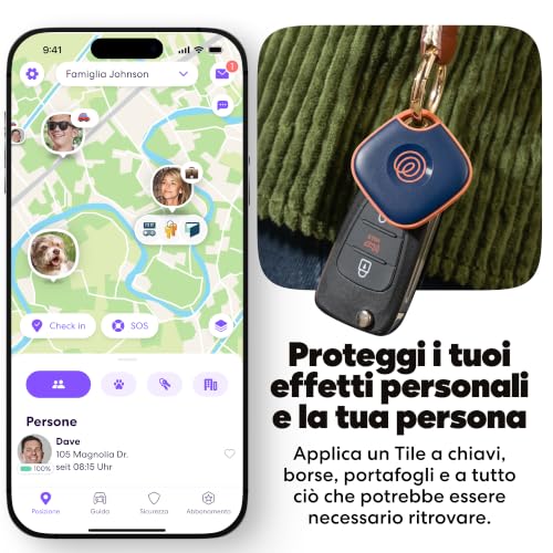 Tile - Localizzatore, cerca oggetti e tracker Bluetooth per chiavi, borse e altro. Trova telefono. Compatibile con iOS e Android. Pacchetto da 1 (Navy Blaze)