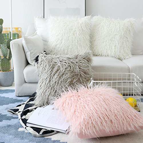HOME BRILLIANT Set Of 2 Decorative Faux Fur Euro Sham Large Fuzzy Throw